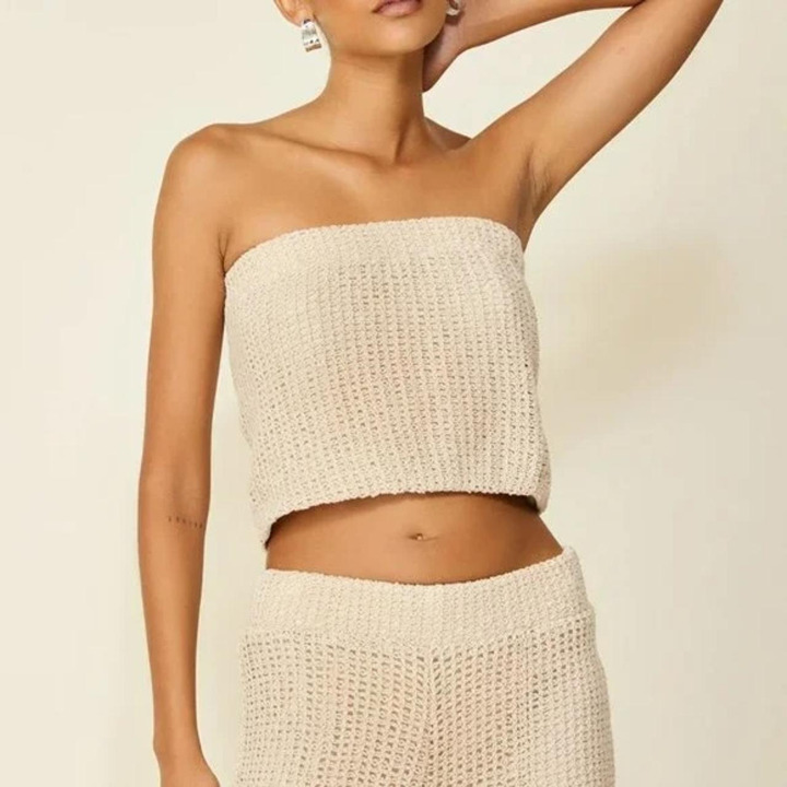 Line & Dot Paraiso Crochet Top Sz XS Resort Collection NWT Almond