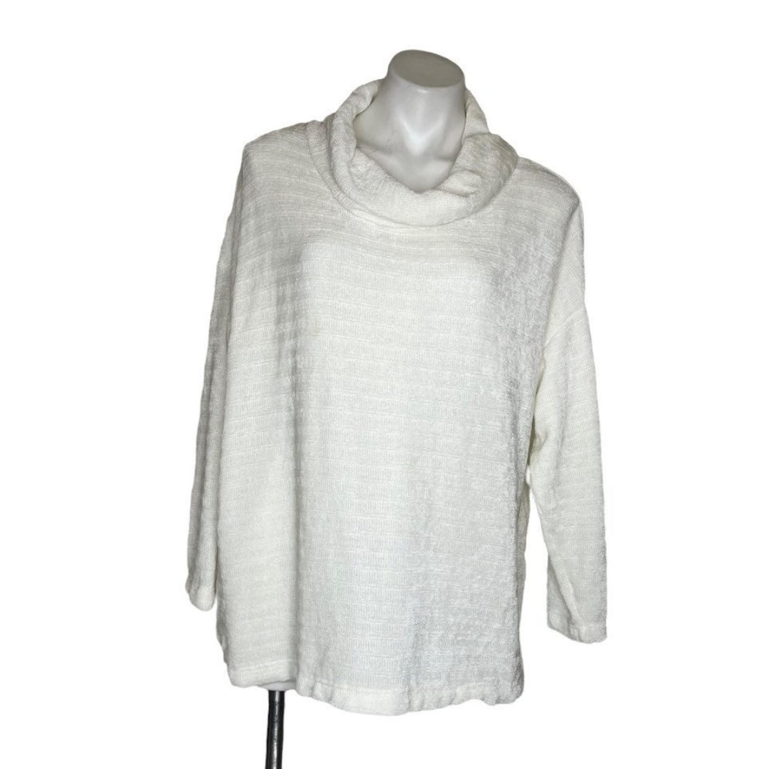 J JILL  Womens Turtleneck Relaxed Chenille Cowl Top Velour Ivory Size XL