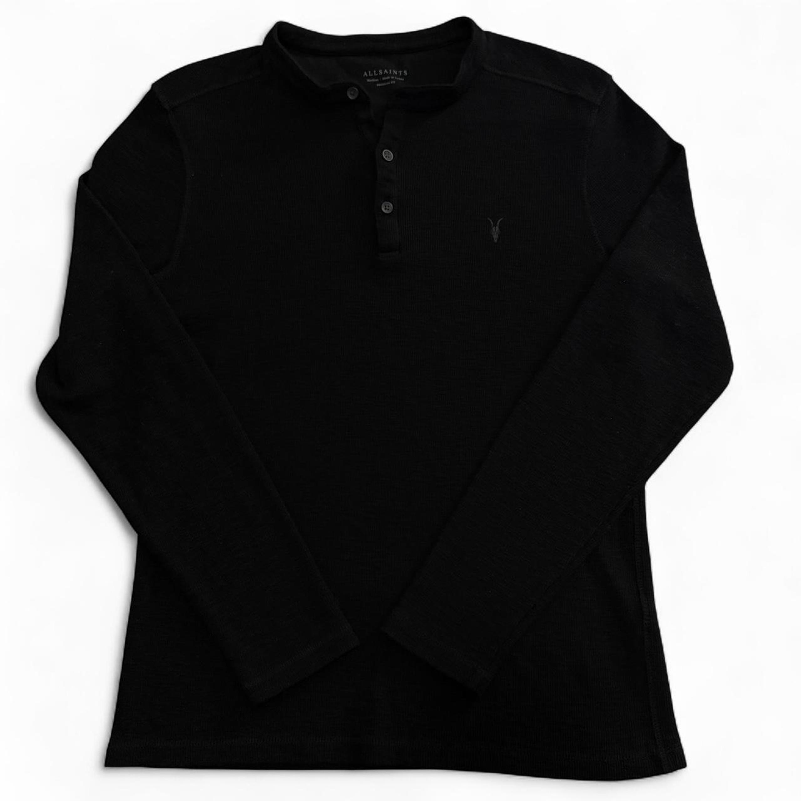ALLSAINTS Black Long Sleeve Henley Regular Fit Size Medium