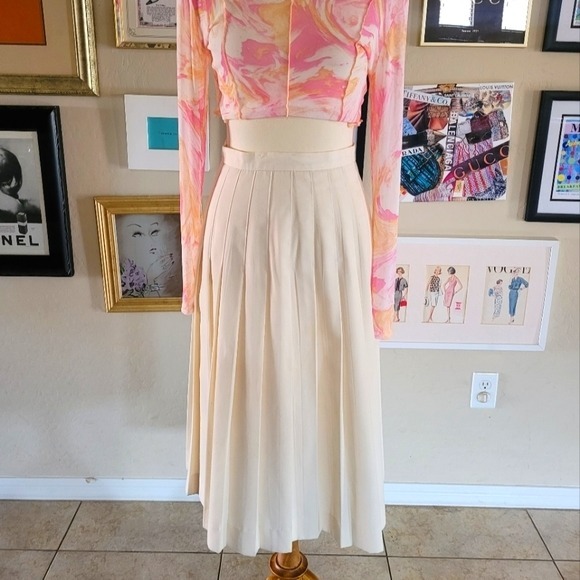 Vintage Union Label 70's Michele Cream Pleated Midi Skirt