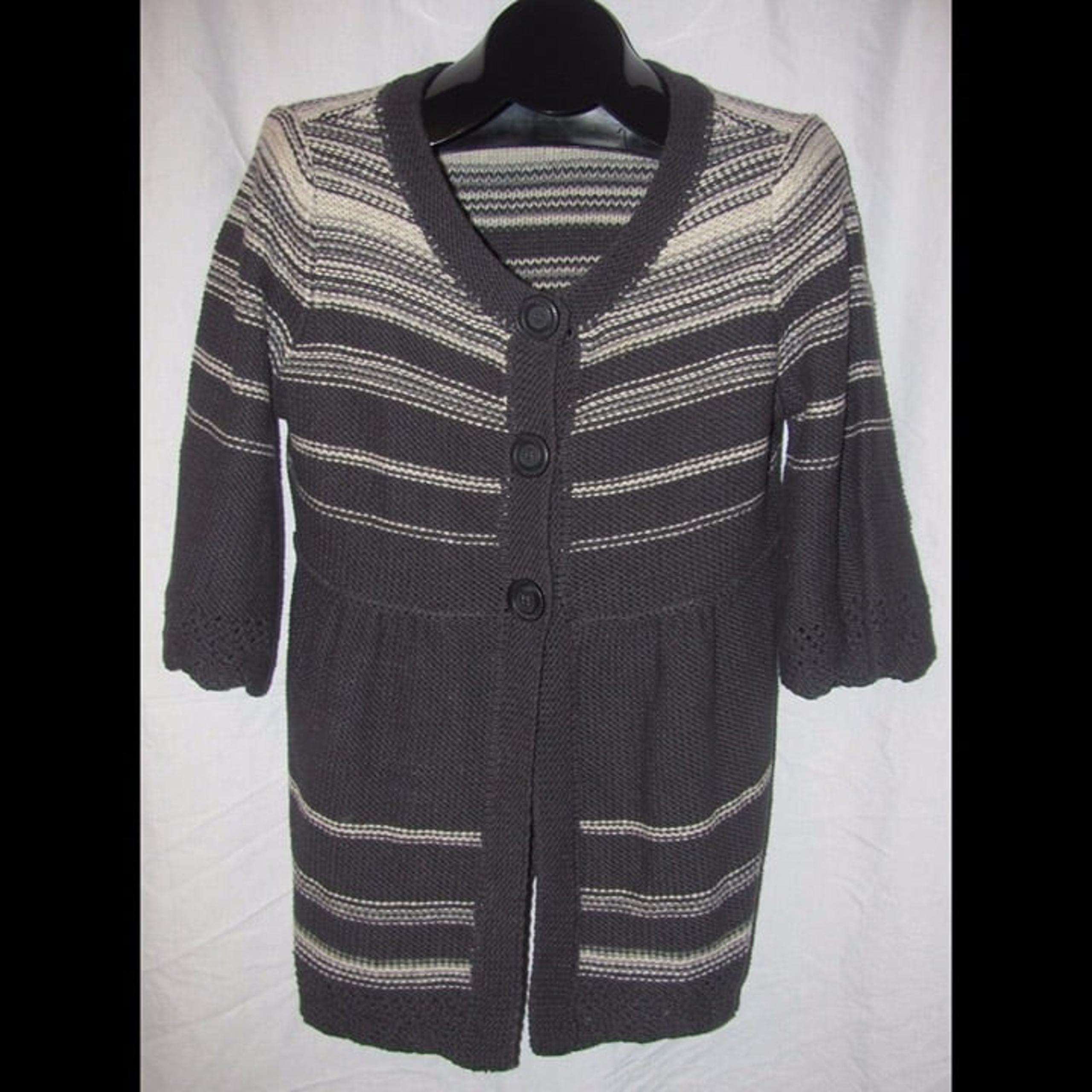 CASLON Grey White Short Sleeve Sweater Cardigan Cotton Acrylic Lambs Wool Size M