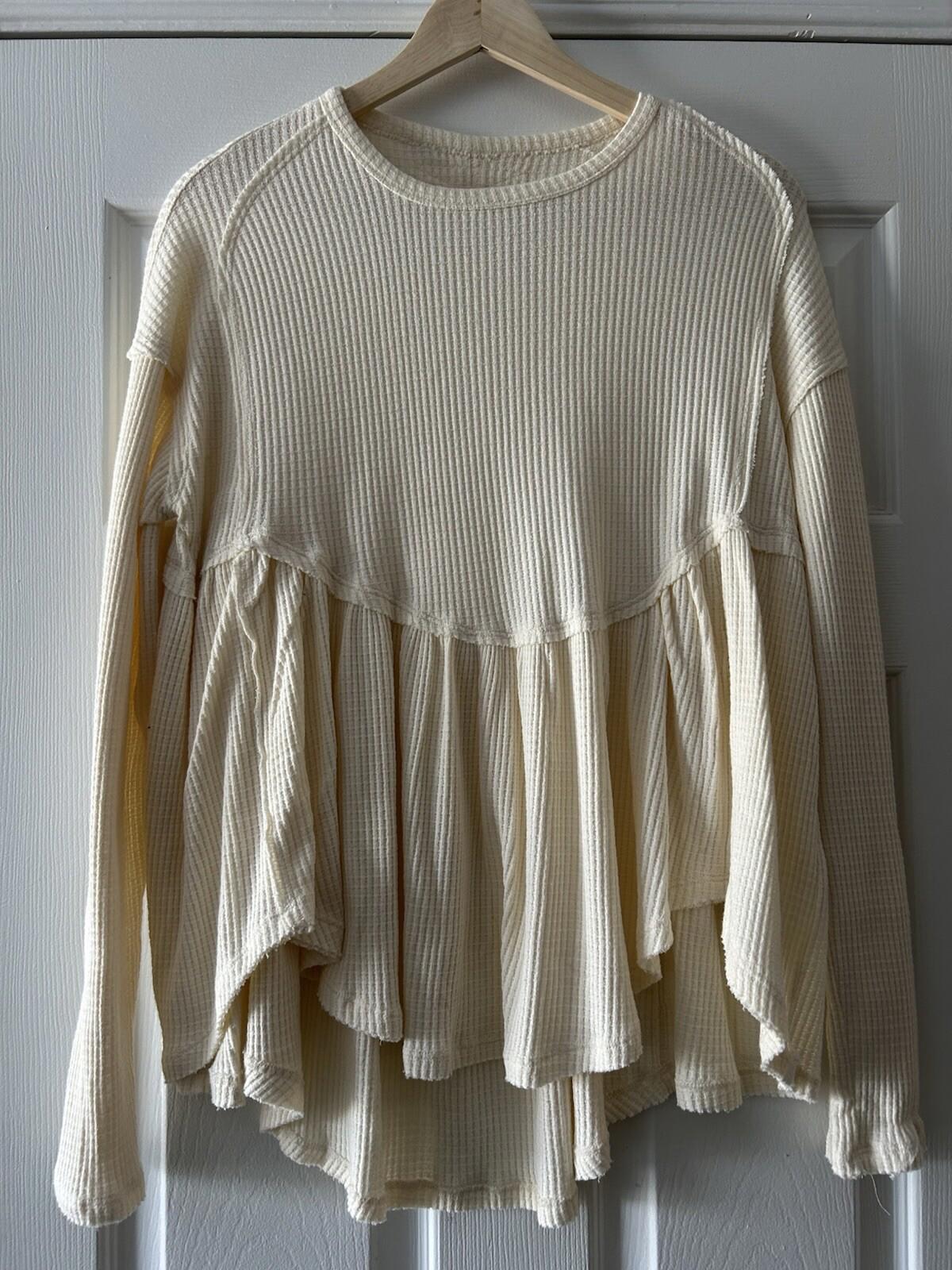 Free People S Oh My Cream thermal babydoll long sleeve top New without tags