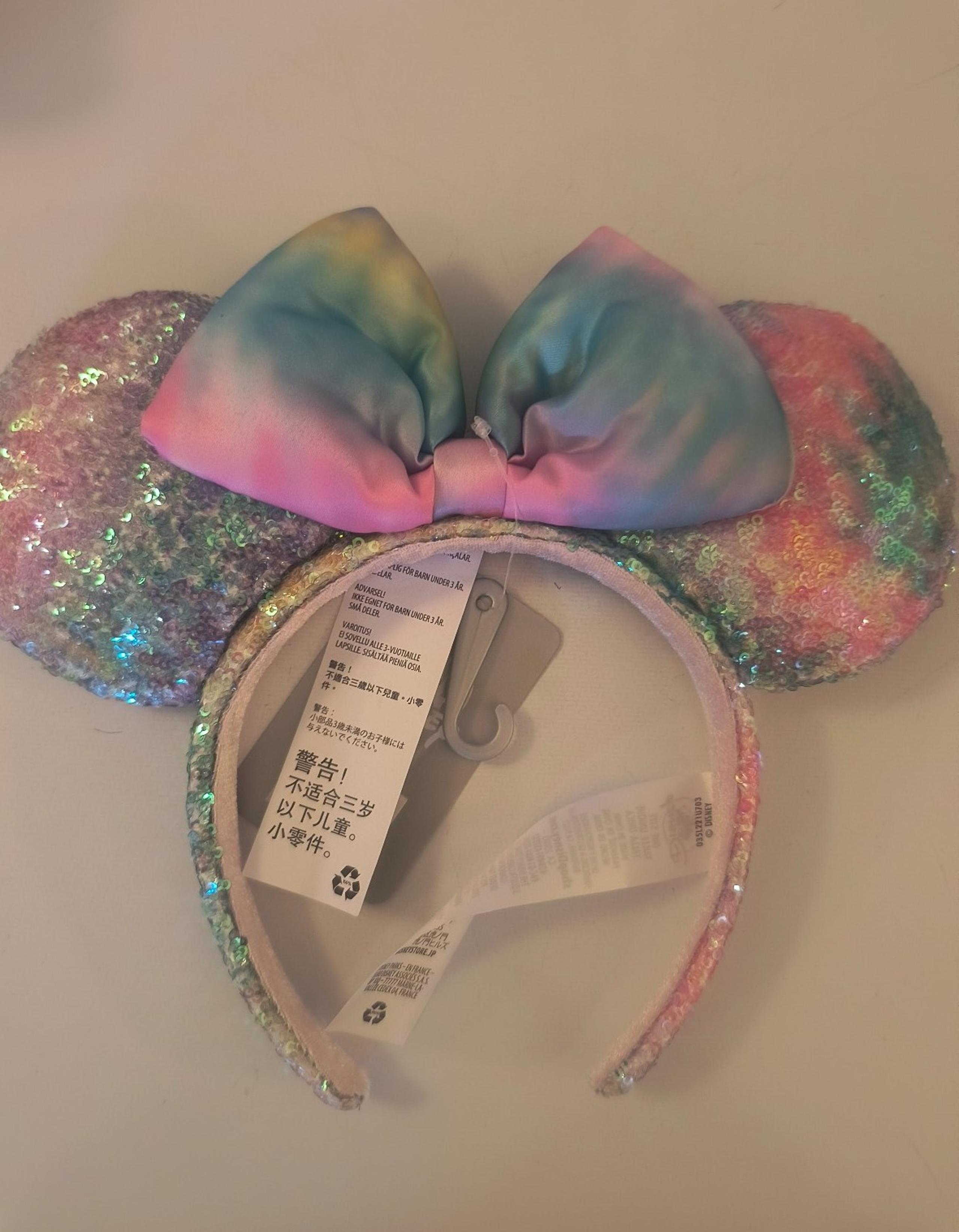 Disney Parks Sequin Pastel Rainbow Tie Dye Headband Mickey & Minnie Mouse Ears
