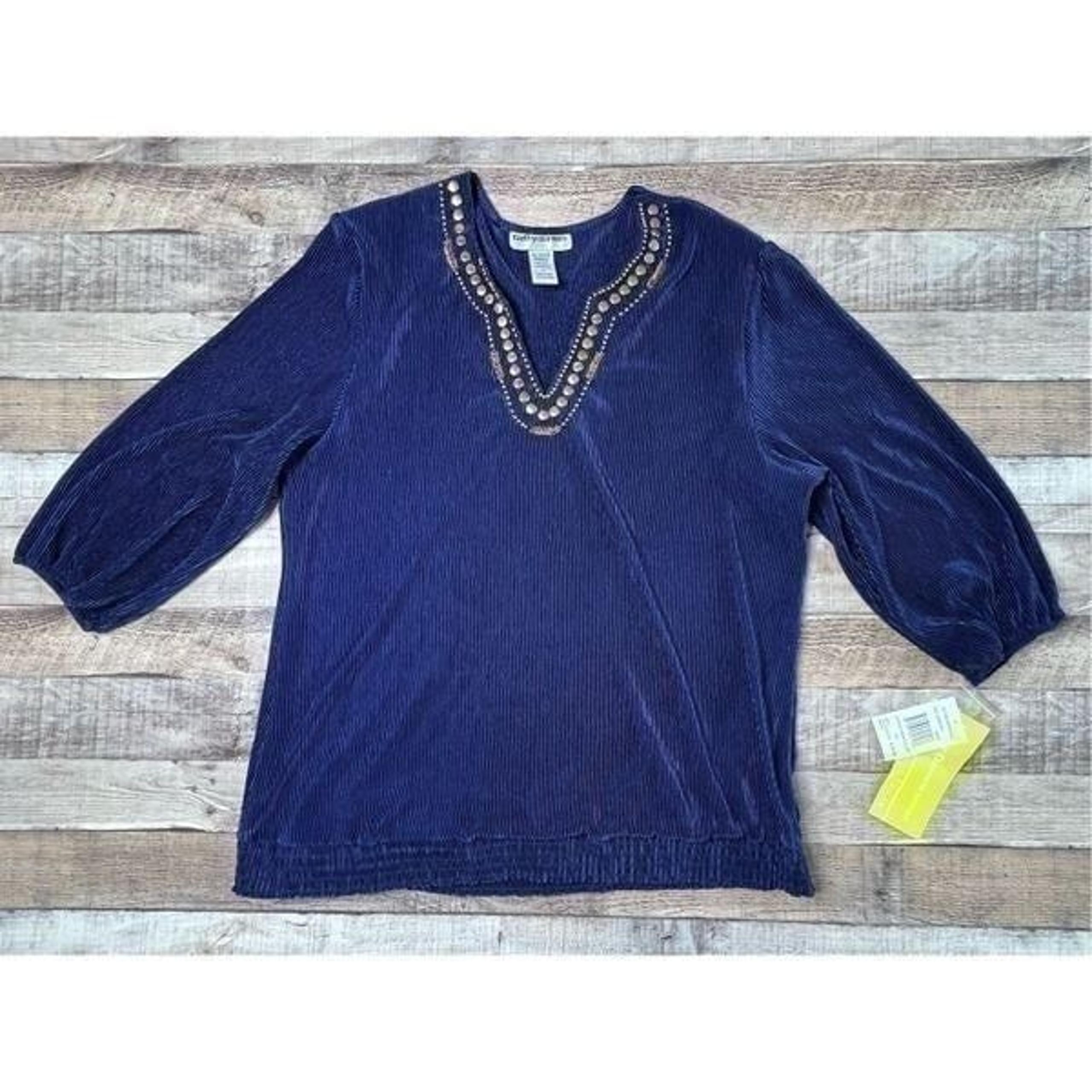 NWT Cathy Daniels Blue All Season Embellished Blouse sz 1X