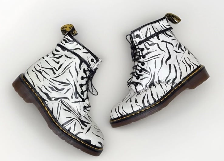 Vintage 90s Dr. Martens Zebra Print Combat Boots Made in England Size UK 8