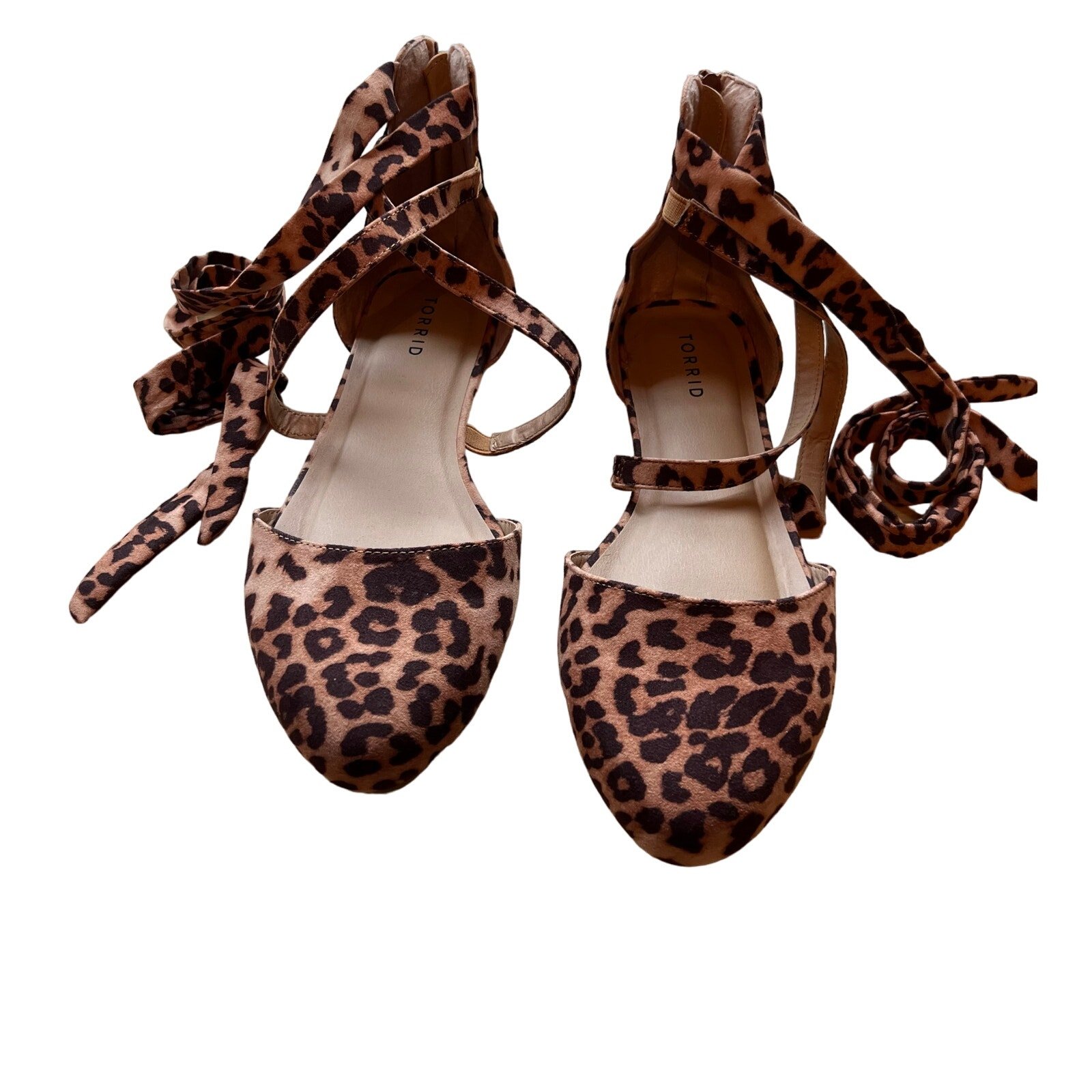 Torrid Sz 10WW Animal Print Back Zip Lace Up Slides Excellent Preowned!!
