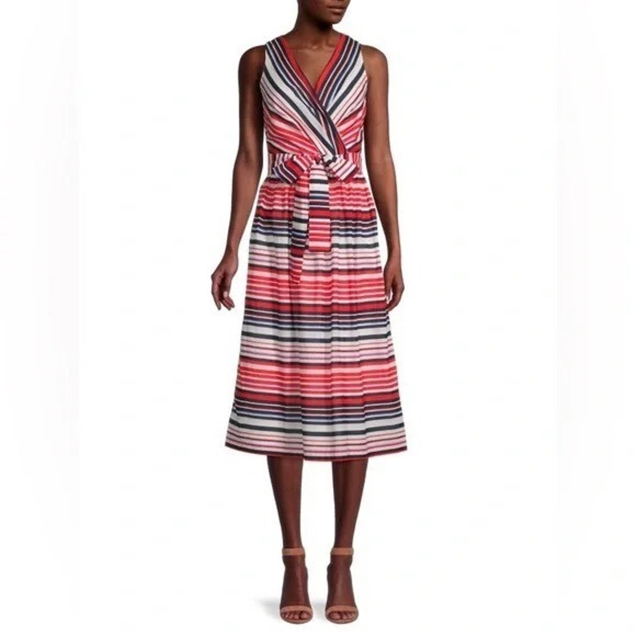 NWT $149 Tommy Hilfiger  Nautical Striped Sleeveless Midi Wrap Dress Fit & Flare