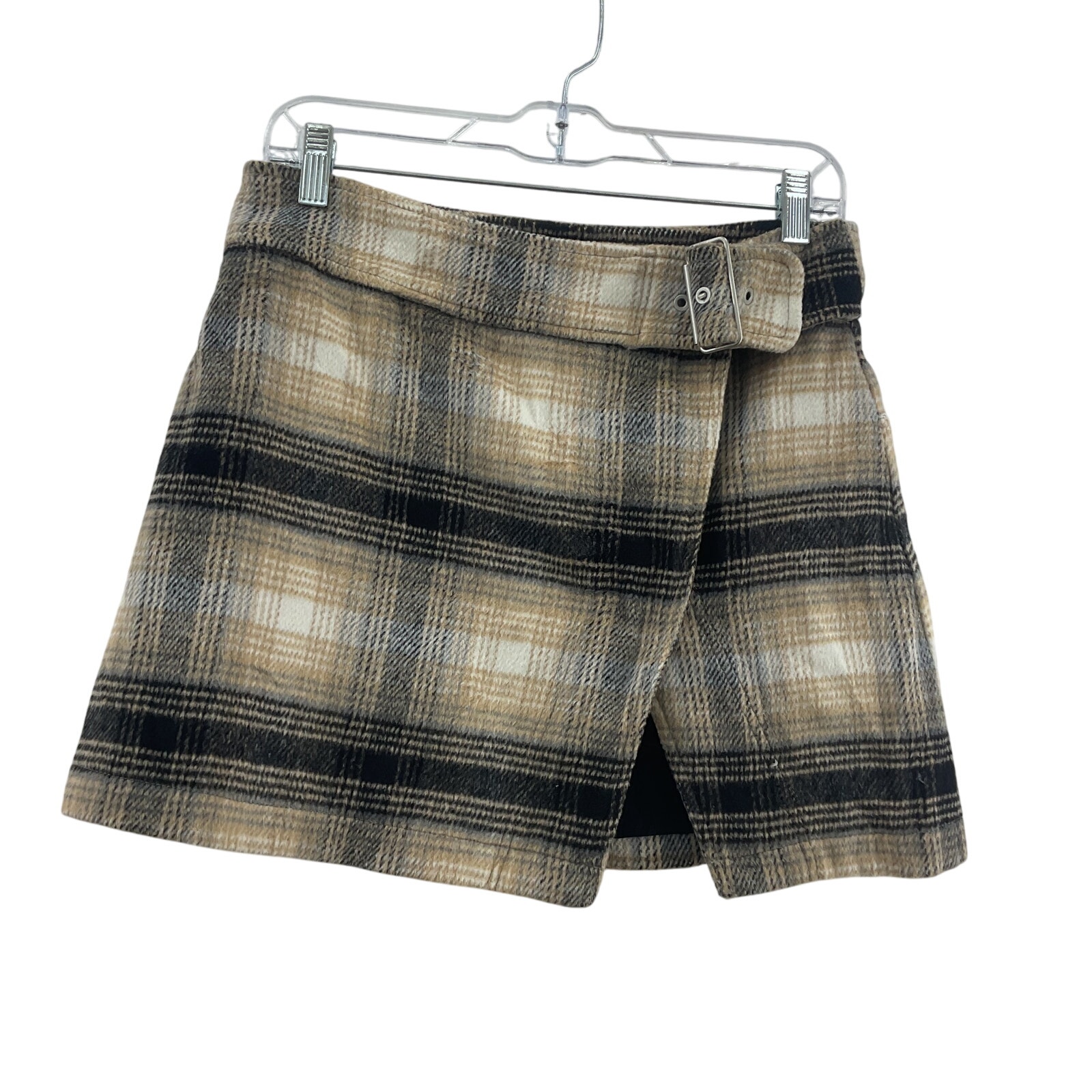 Free People Beige & Black Plaid Women's Mini Wrap Skirt, Size 6 NWT
