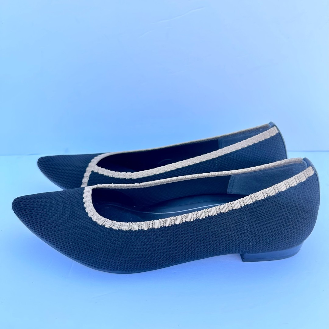 Vionic Dahlia Women's Ballet Skimmer Pointy Flat Black Knit Comfort Size 9.5