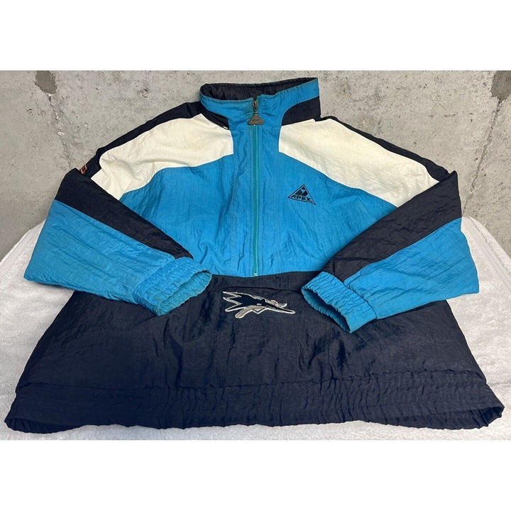Vintage San Jose Sharks Logo Apex One Half-Zip Jacket Size Large 90s NHL