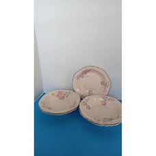 Vintage Floral Dinner Plate Set with Pink Rose Pattern Scalloped Edge Dinnerware