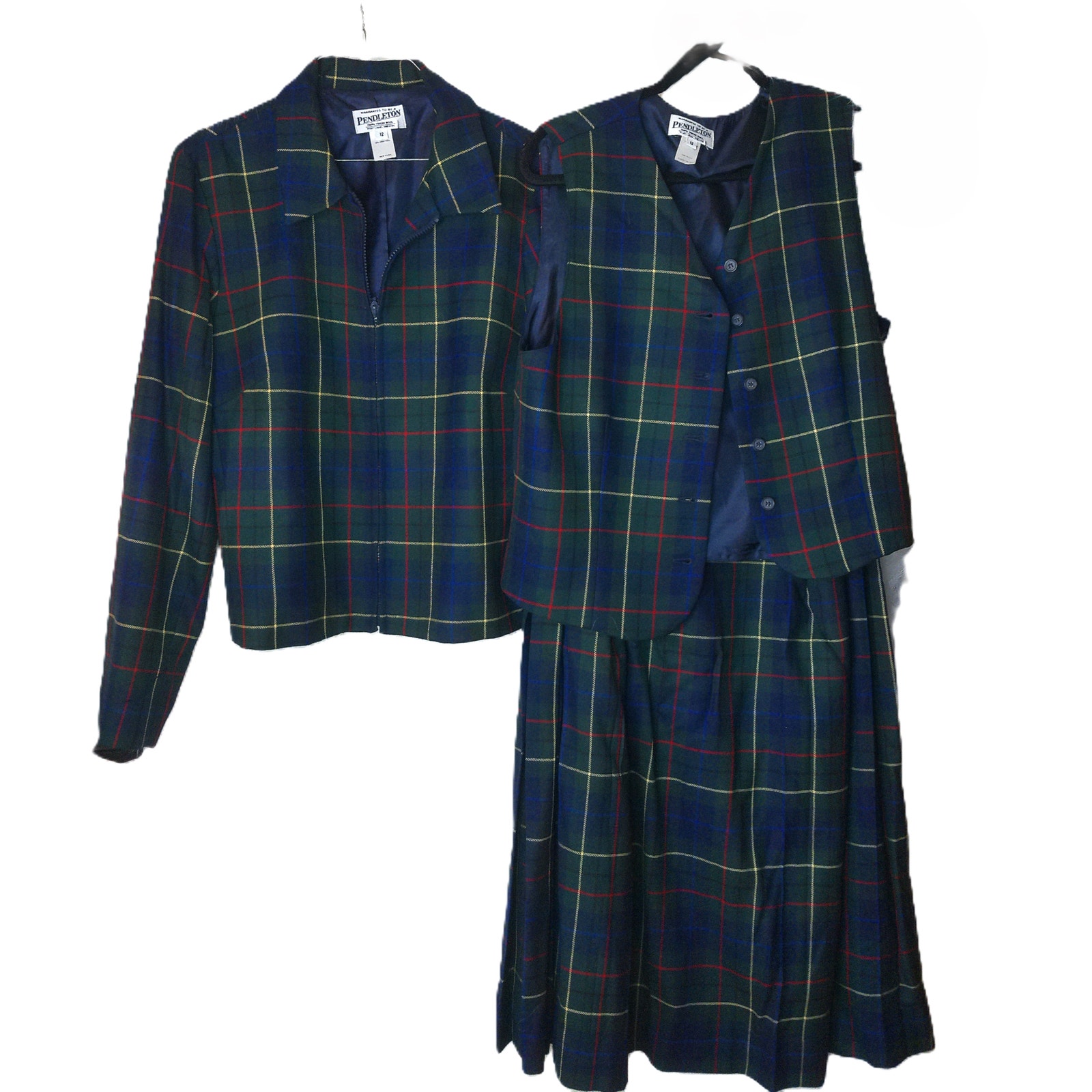 Vintage Pendleton Signature Tartan Blazer & Vest Size 12 Skirt Size 14 Set of 3