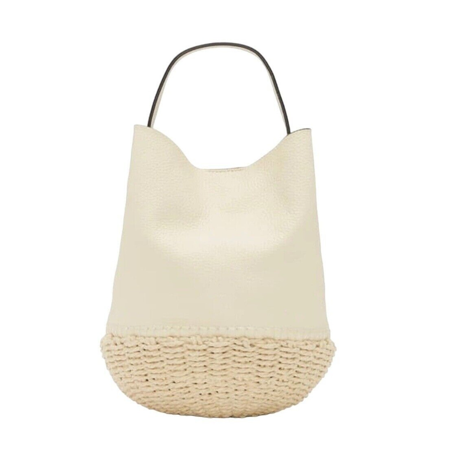 Vince Camuto Sula Leather Top Handle Bucket Bag Jasmine Cream Snap Closure