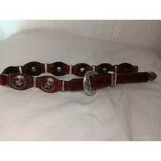 Vtg Demott Aten Women Teen S Western Concho Belt Silver Buckle Star Leather