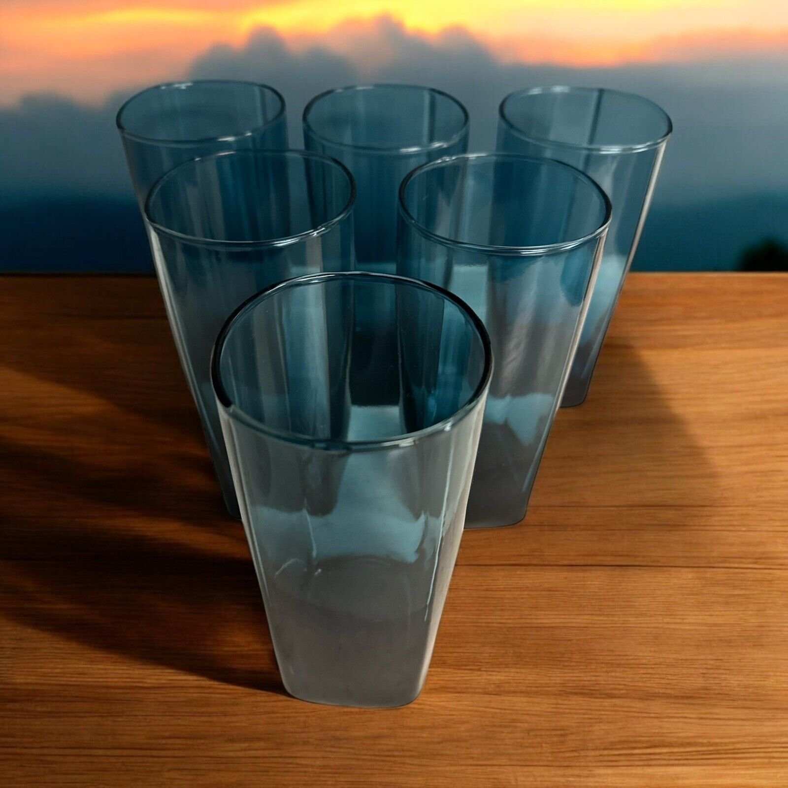 Set Of 6 Anchor Hocking Rio Coastal Blue 6” tumblers EUC