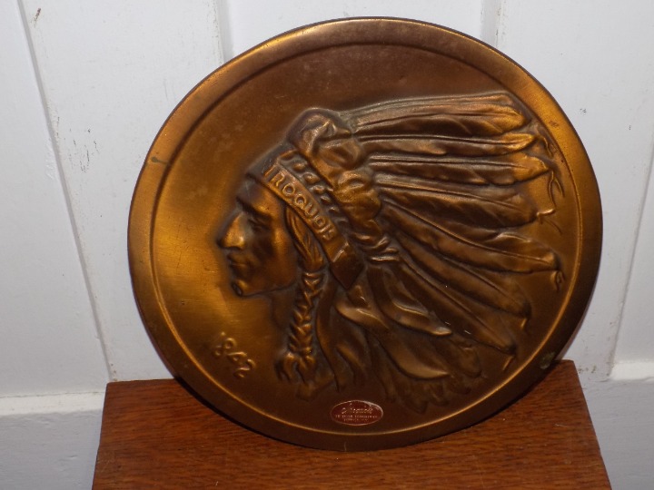 Vintage Iroquois Beer Embossed Metal Over Masonite Sign