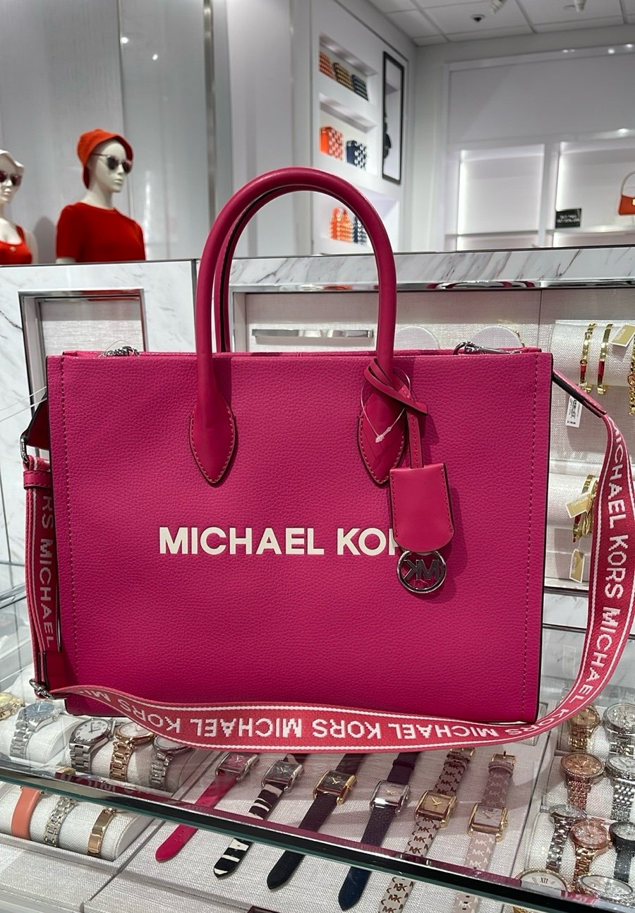 Michael Kors Mirella Medium Pebbled Leather EW Tote Bag Dragonfruit NWT