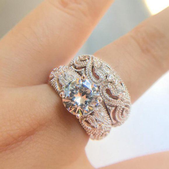NEW 2PC Stamped 925 Silver/18K Ring Set