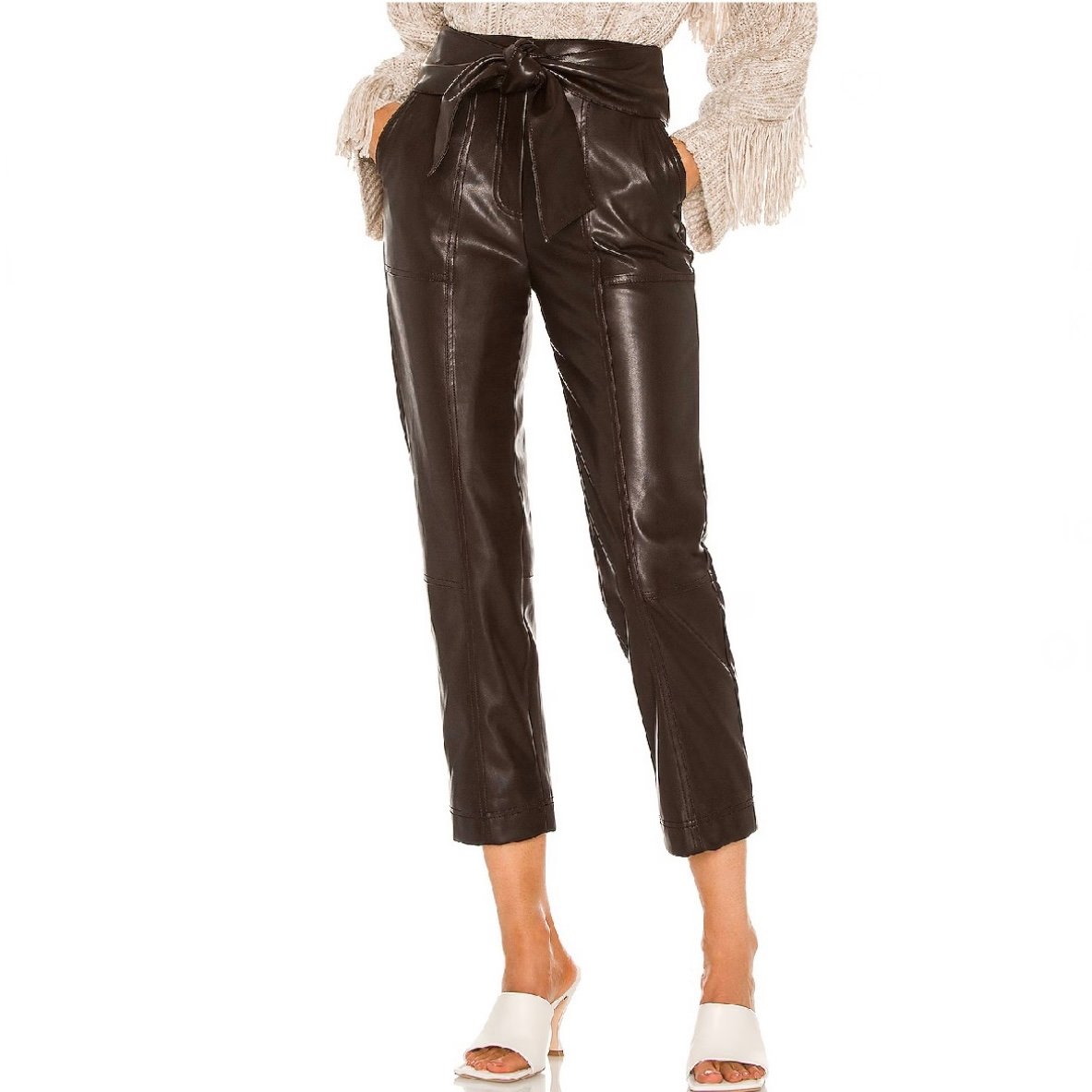 425 NEW JONATHAN SIMKHAI REVOLVE BROWN VEGAN LEATHER CROPPED PANTS