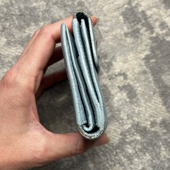 Celine Studded Pebbled Leather Compact Wallet Powder Blue