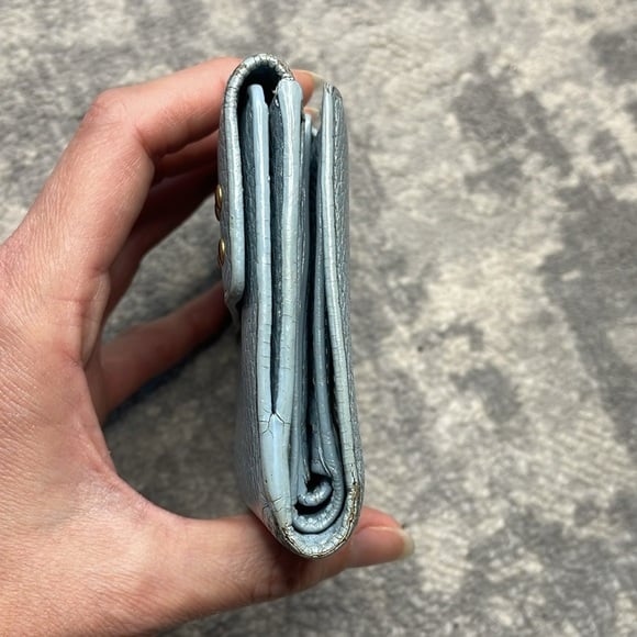 Celine Studded Pebbled Leather Compact Wallet Powder Blue