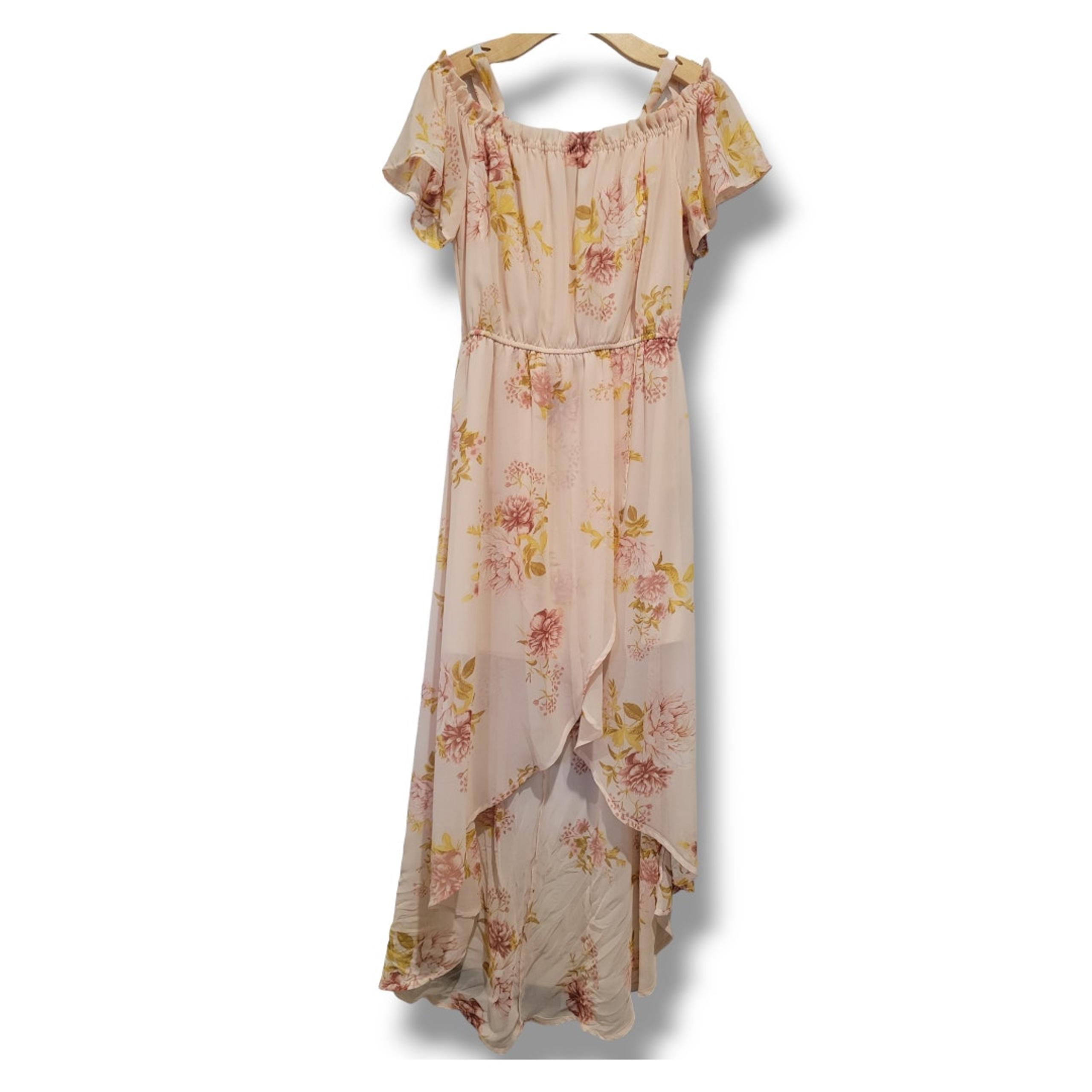 As U Wish women's floral cold shoulder high low dress - large