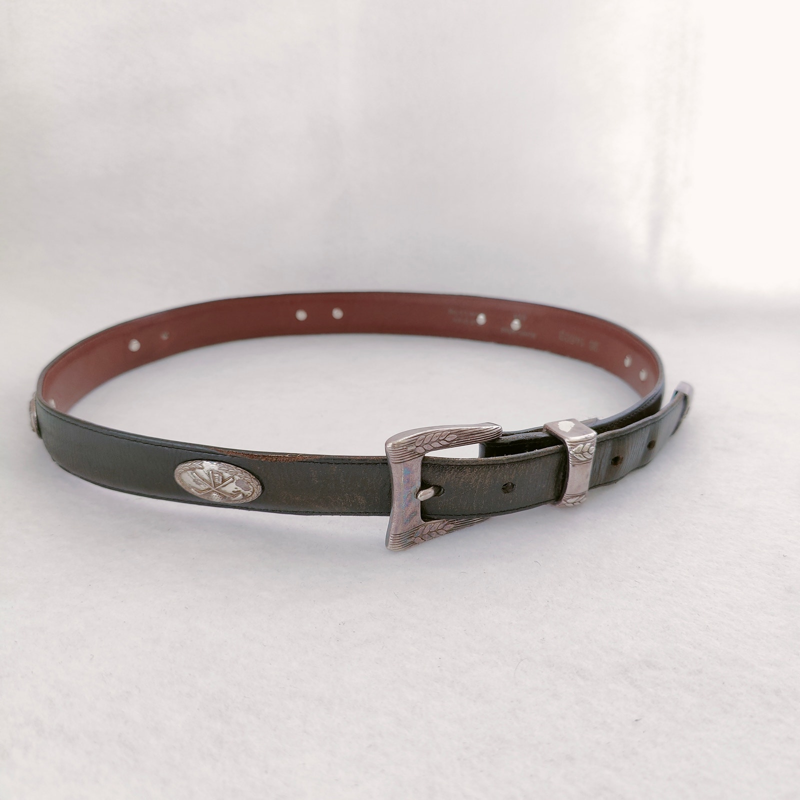 Mens Size 36 Black Full Grain Leather Golf Club Belt Silver Hardware Made in USA