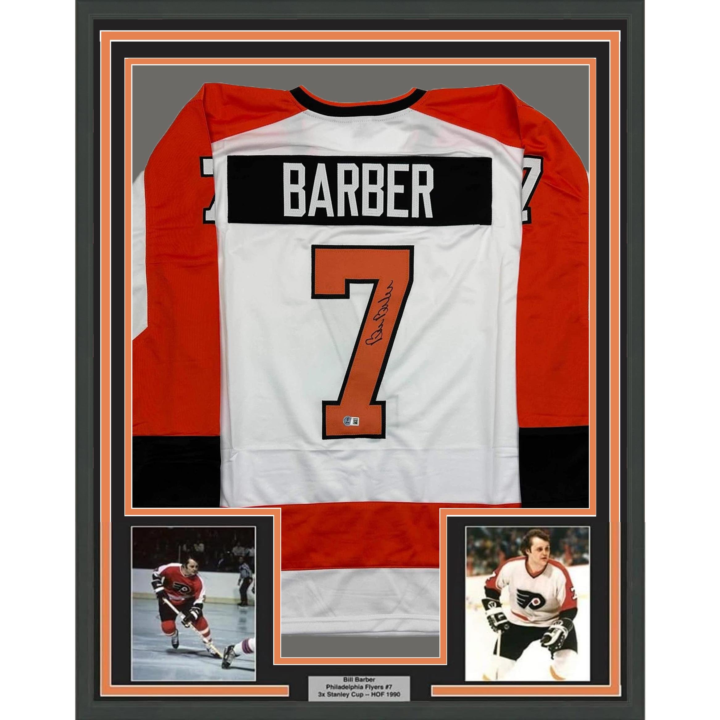 Framed Autographed/Signed Bill Barber 35x39 Philadelphia White Jersey Beckett B