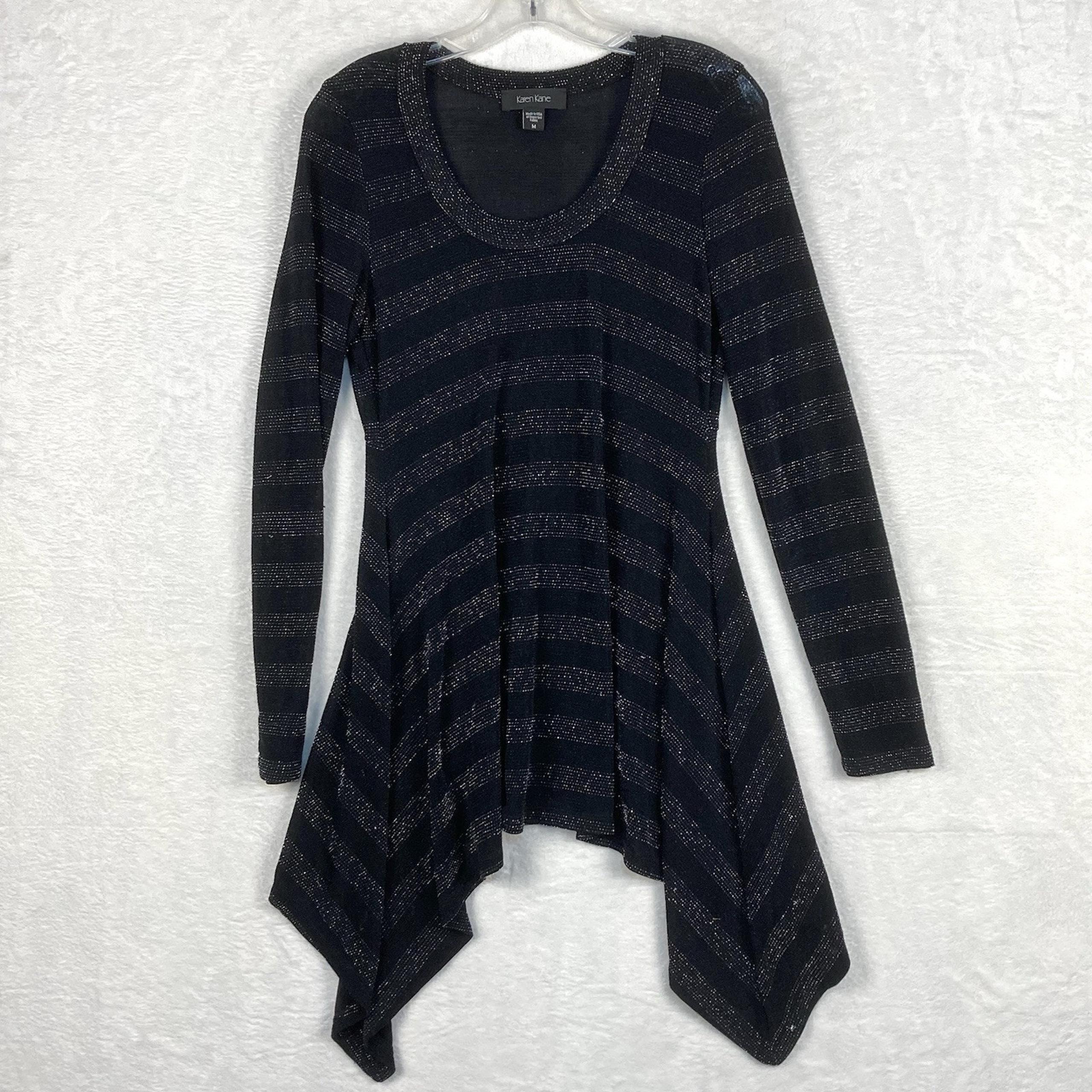 Karen Kane Womens M Whimsigoth Black Glitter Asymmetrical Witchy Fairy Top
