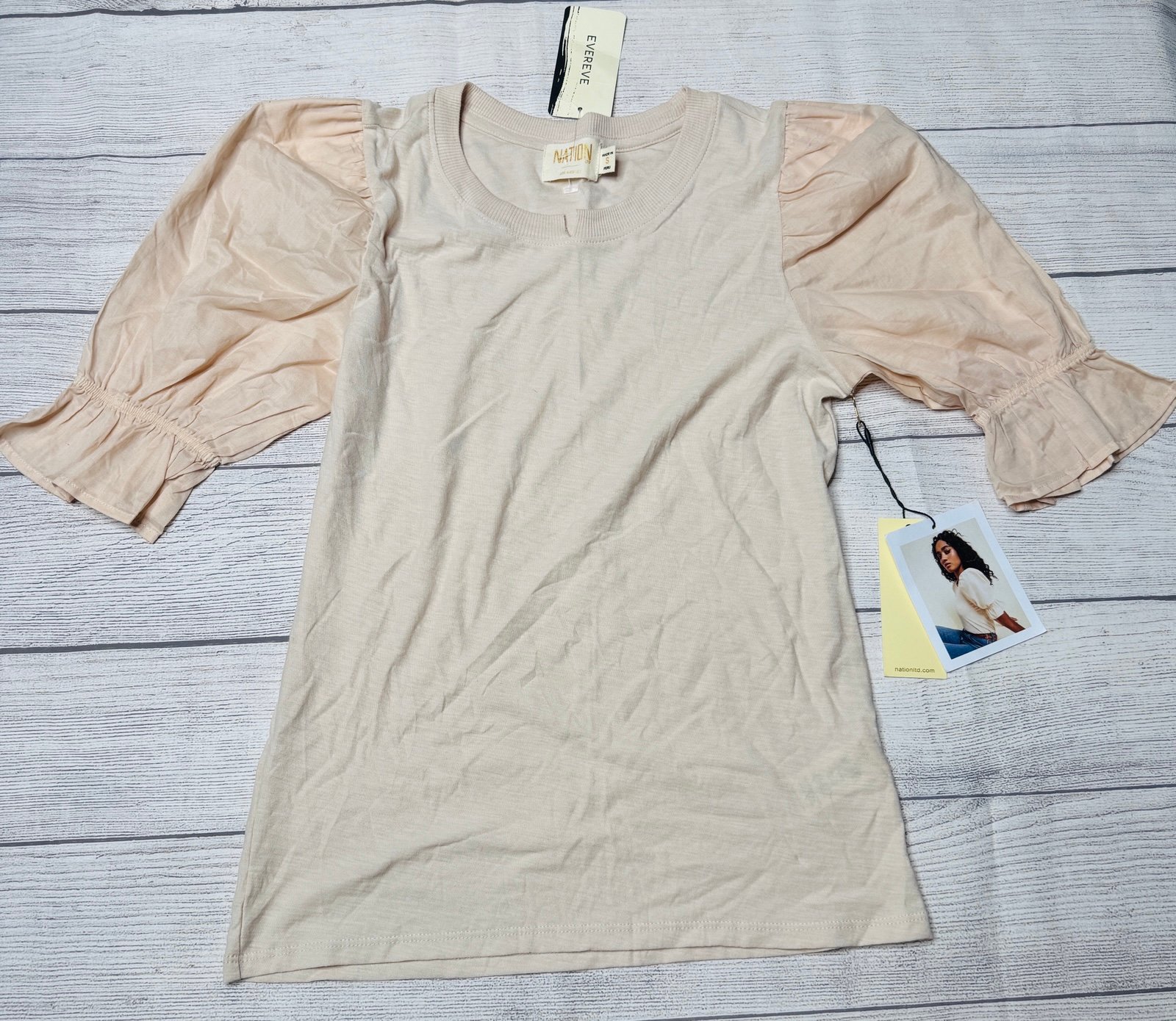 Nation Ltd Bia Gathered Sleeve Top Frothy Blush Pink Size Small NWT