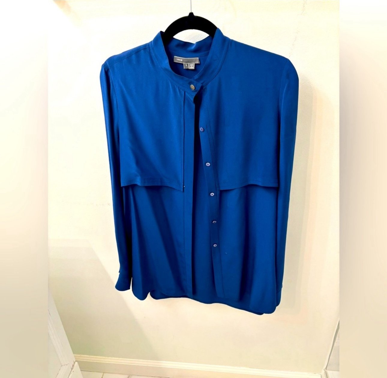 Vince 100% Silk Long Sleeve Button- Up Rich Blue Blouse - S