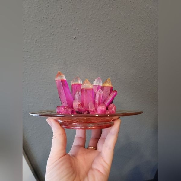 Upcycled Vintage Plate Resin Crystal Ring Holder Trinket Dish Tray