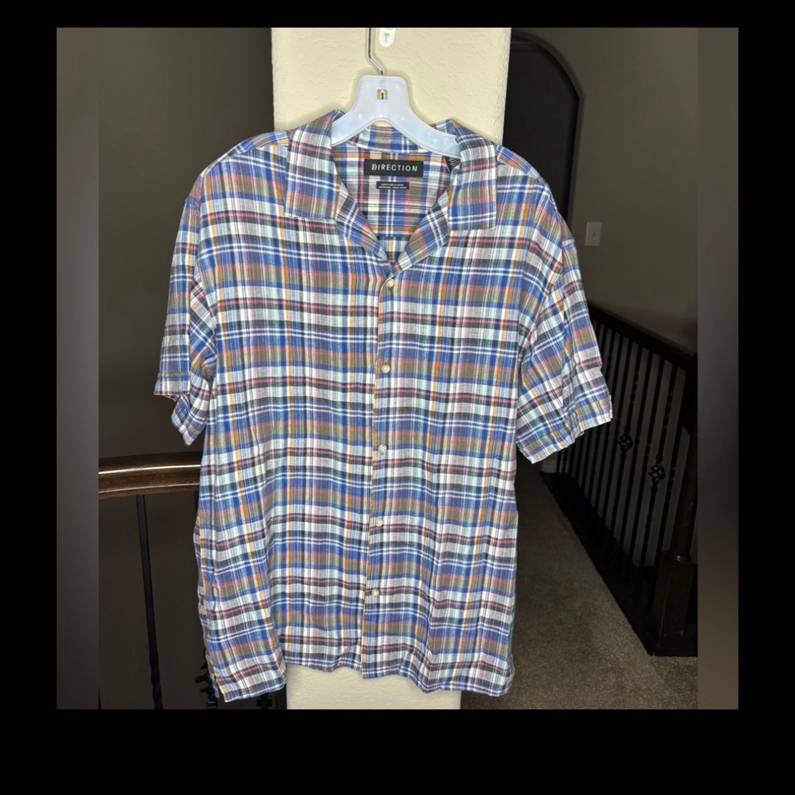 Direction Multicolor Plaid Cotton and Linen Blend Casual Men's Shirt Size L