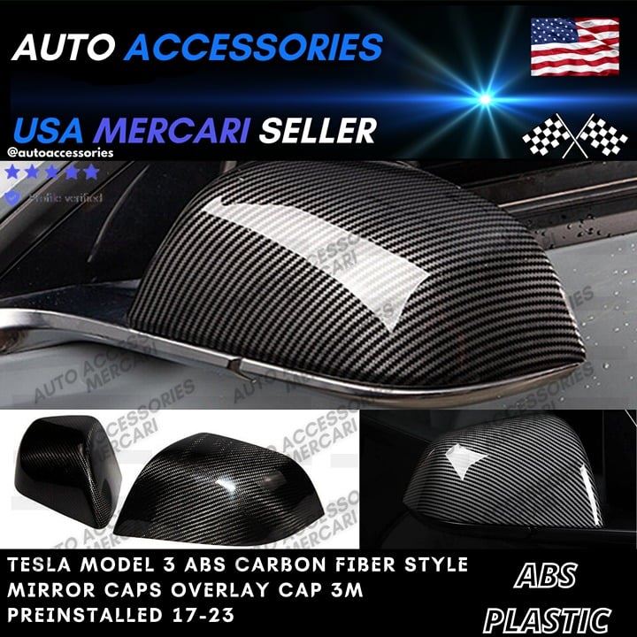 Tesla Model 3 ABS Carbon Fiber Style Mirror Caps Overlay Cap 3M 17-23 Preinstall