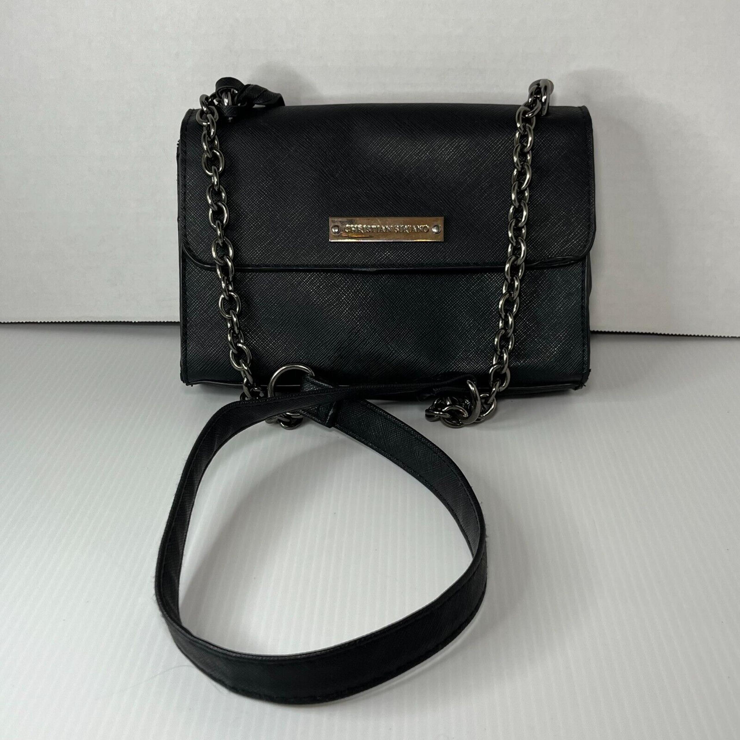Christian Siriano Black Crossbody Chain Strap Shoulder Bag Button Flap VTG