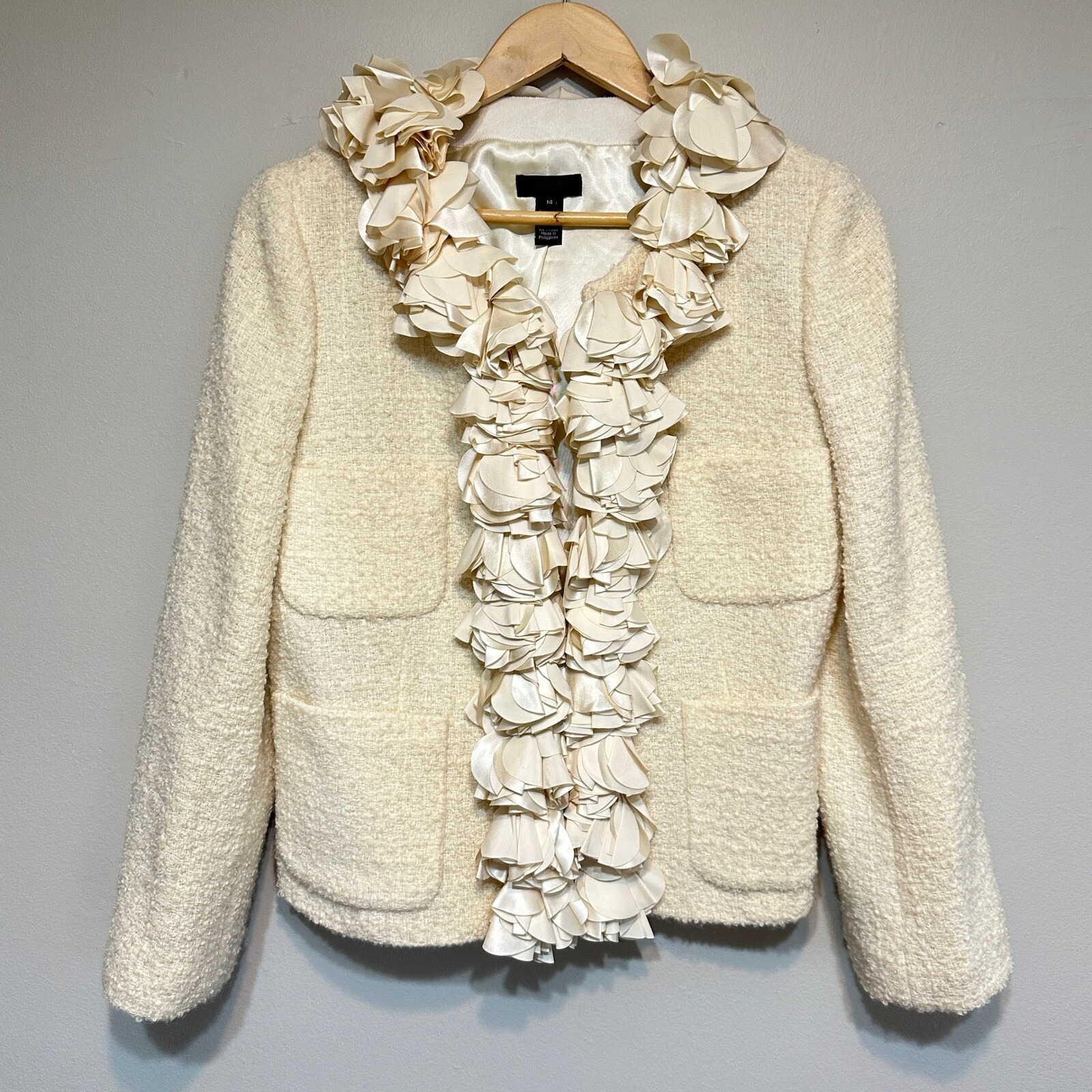 J. Crew Collection Cascading Flowers Astrid Jacket Womens 14 Cream Luxury Boucle
