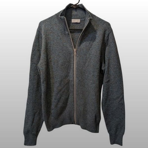 John Elliott Men's US L Wool Blend Textured Knit Blue and Gray Sweater Zip Up