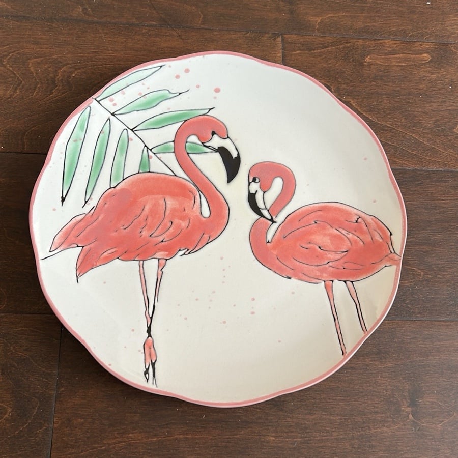 Spectrum Designz Set Of 6 - 10 1/2 Pink Paradise Flamingo Dinner Plates