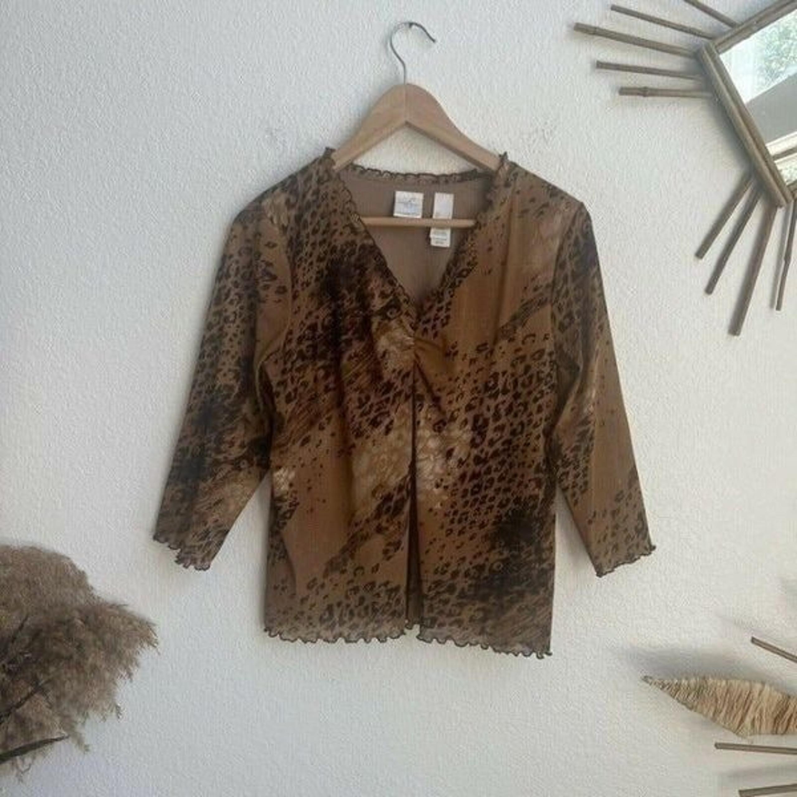 Emma James Liz Claiborne Co Women's Brown Leopard Cheetah Print Blouse/Top Lrg