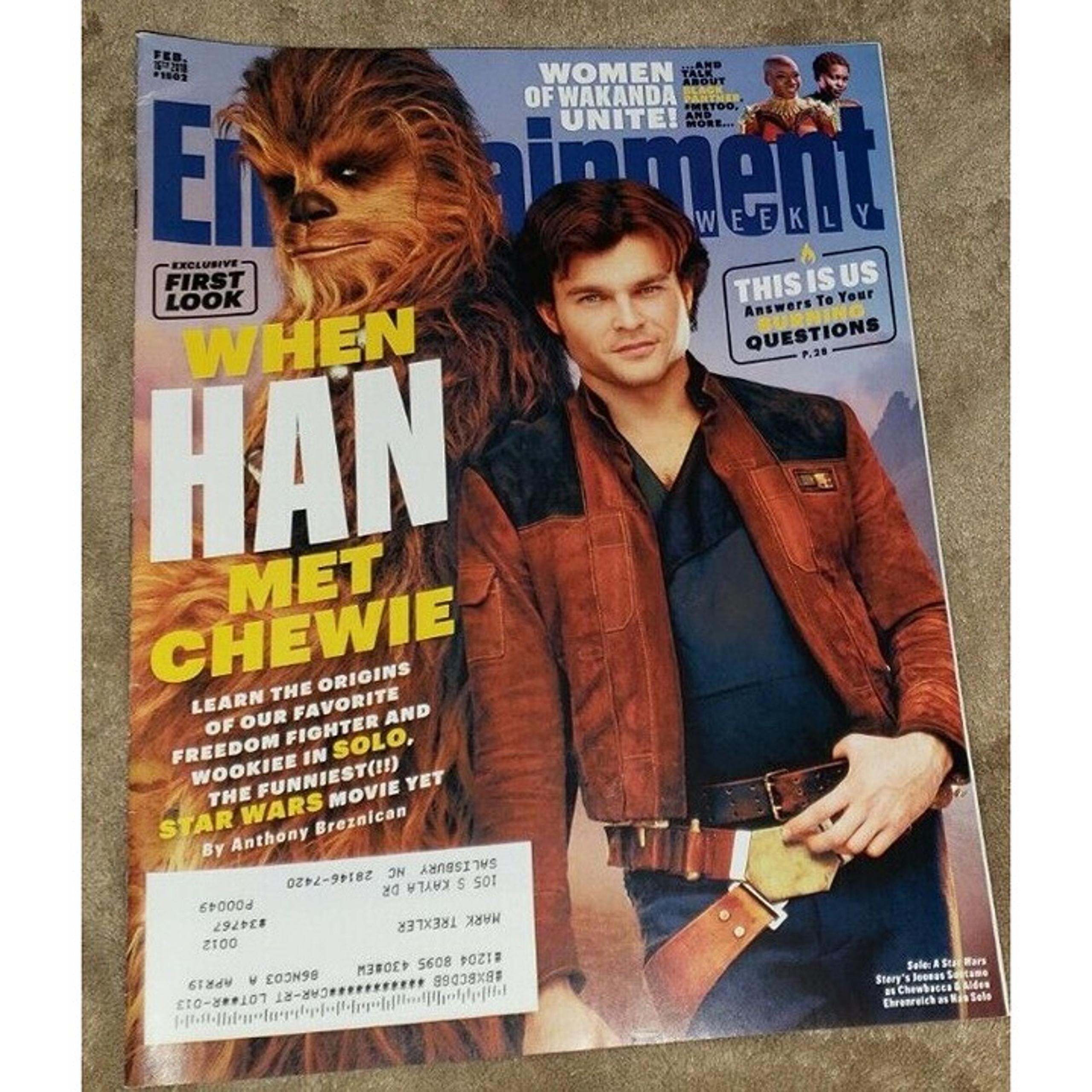 ENTERTAINMENT WEEKLY february 16, 2018 HANS SOLO STAR WARS  cover