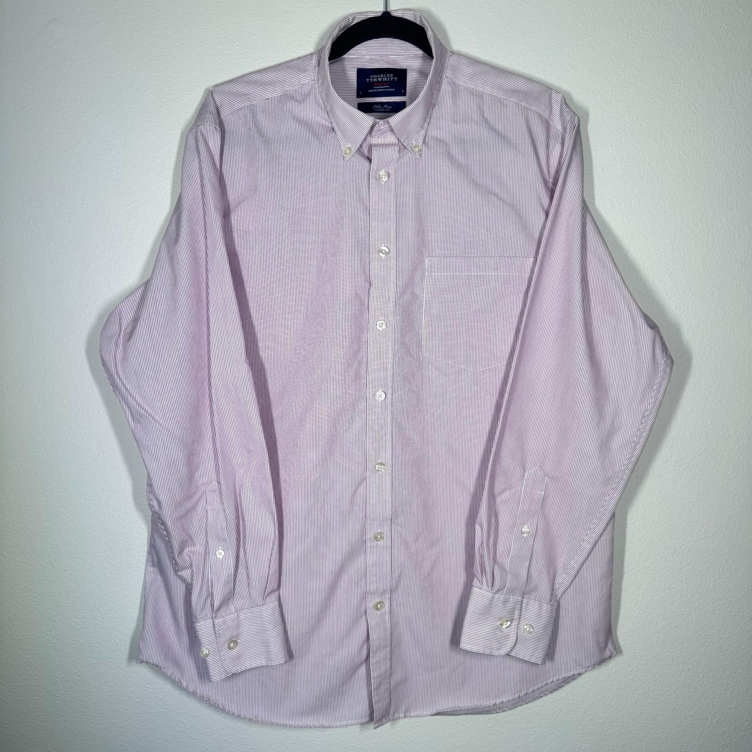 Charles Tyrwhitt Weekend Classic Mens Large Red Striped Button Down Shirt casual