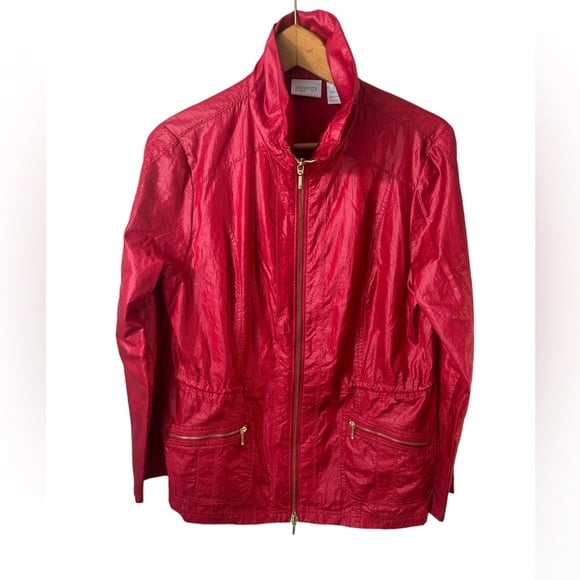 Chico's Zenergy red nylon cinch waist jacket in EUC size 1. DBL zipper
