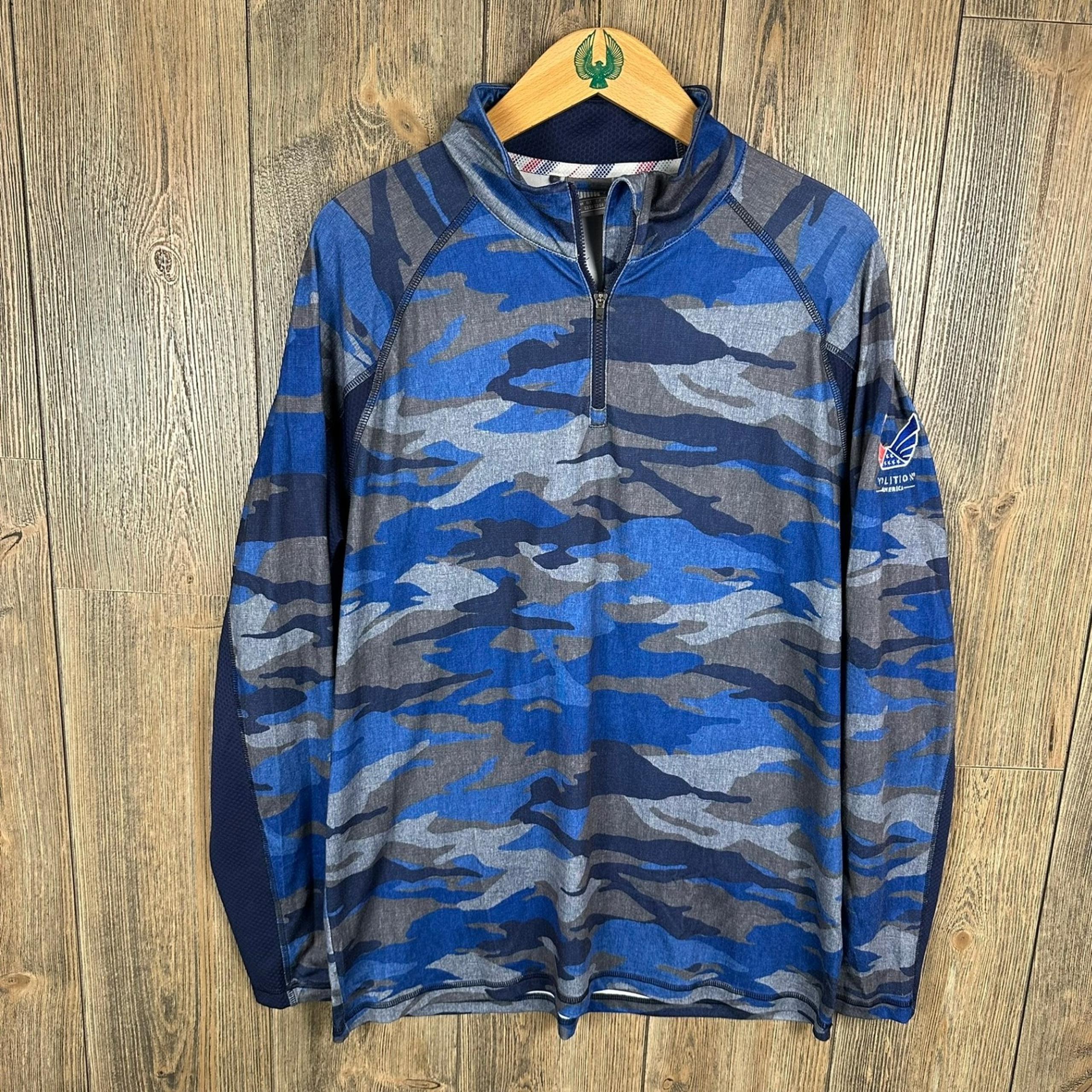 Puma Volition Camo 1/4 Zip Pullover America Golf Blue Gray Mens Medium