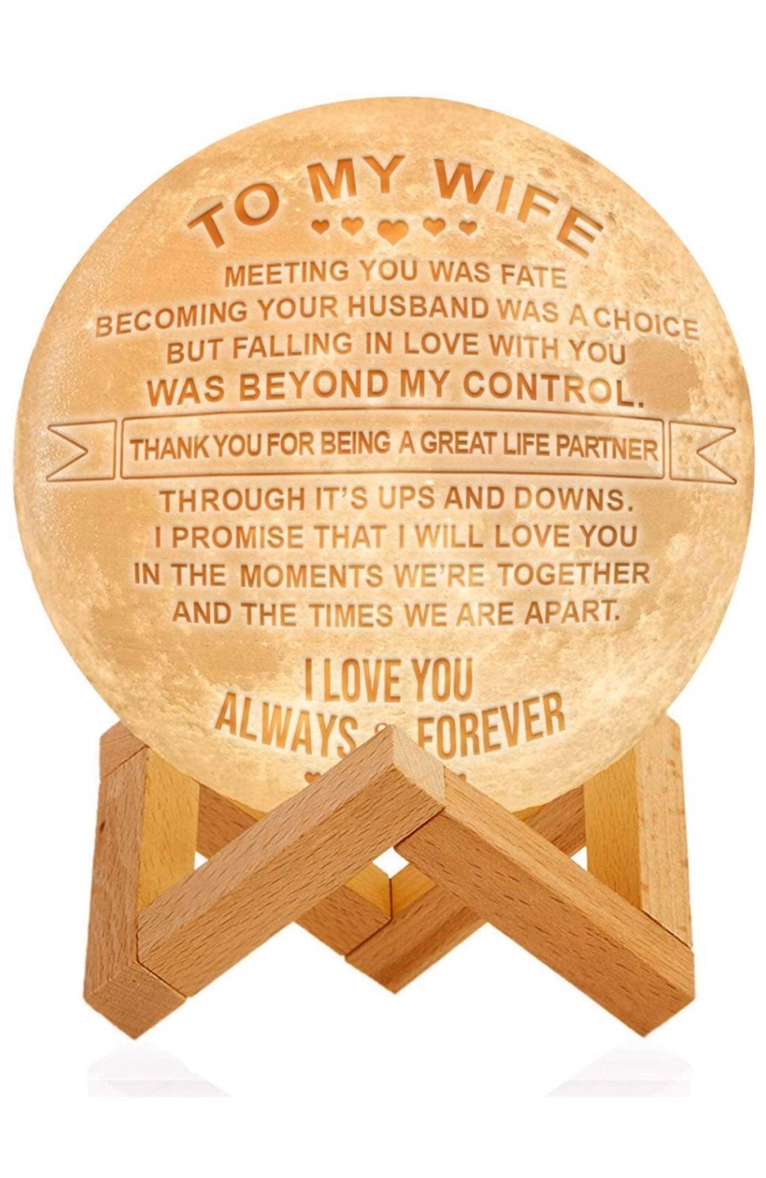 Engraved 3D Moon Lamp for Wife