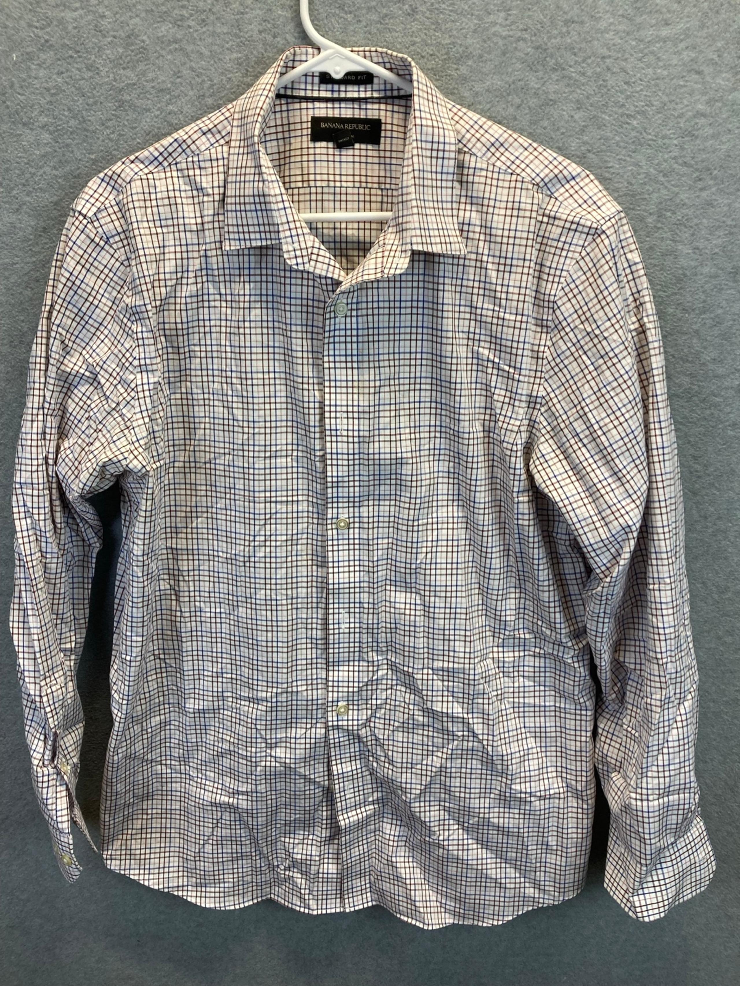Banana Republic Men L Button Down Shirt Soft Wash Tailored Slim Fit Plaid A12