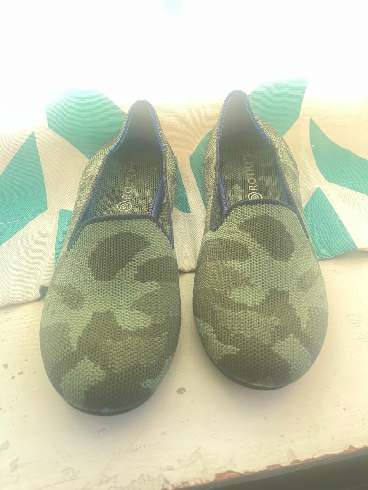 Rothy's The Loafer kids Size 4 Olive Camo Green Round Toe Flat Shoes RETIRED