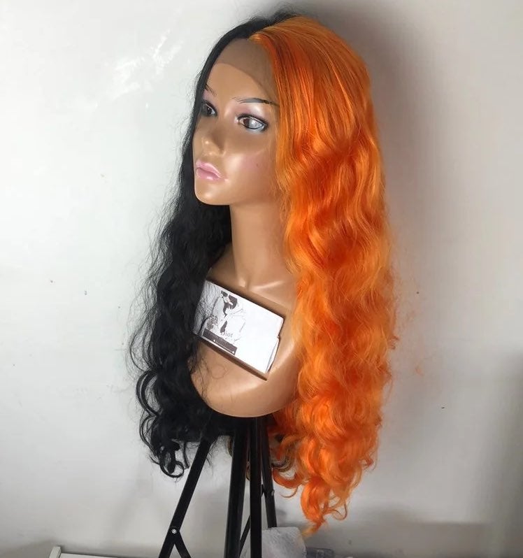 24 ORANGE SPLIT DYE BODY WAVY LACE WIG
