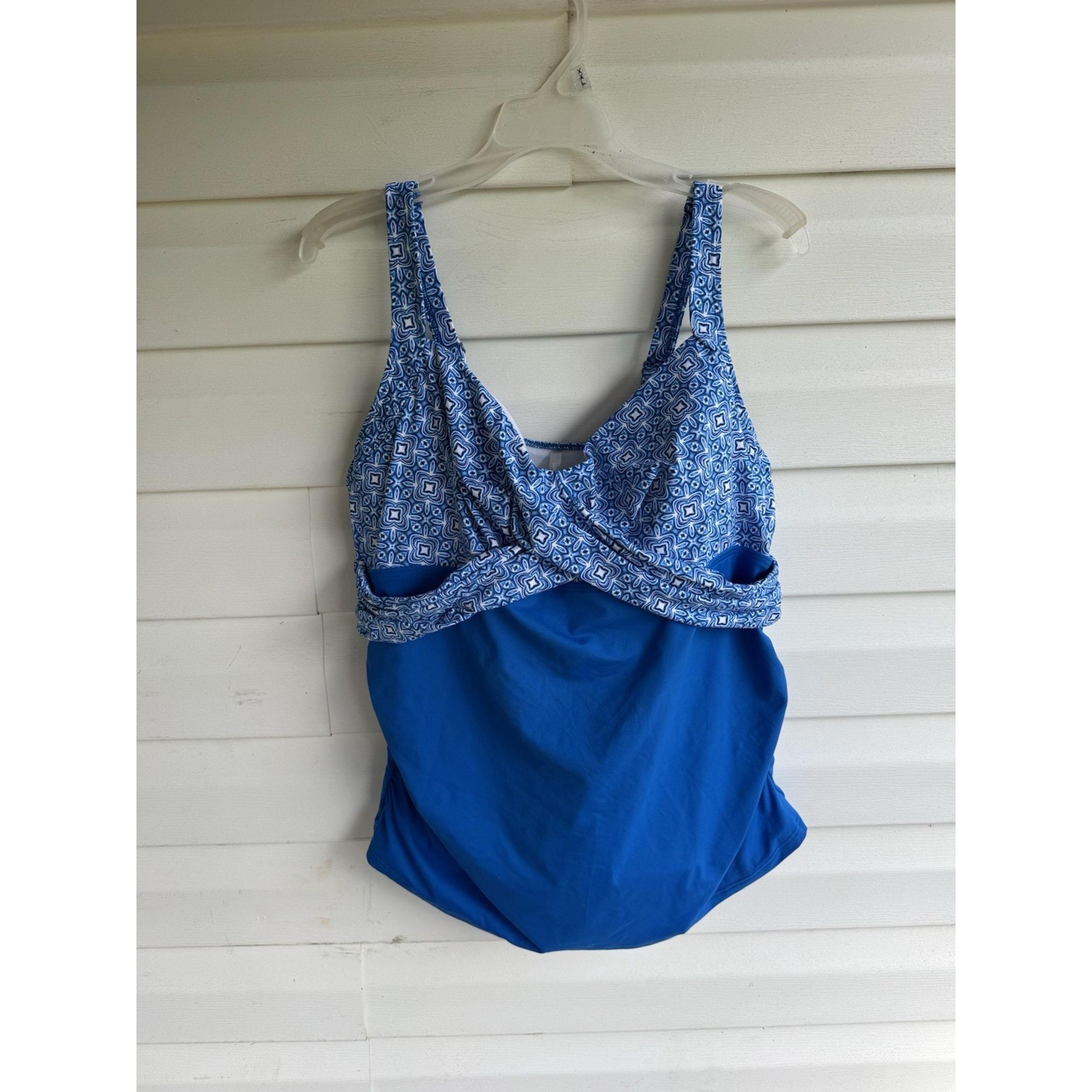 Land Ends Womens 18W Underwire Blue & White Tankini Adjustable Geometric