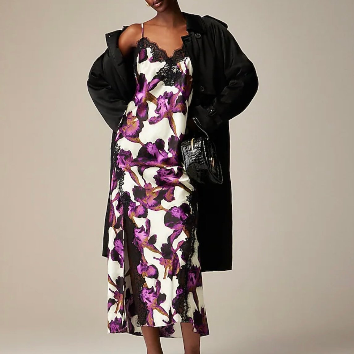 Jcrew Lace Trim Slip Dress In Iris Floral Textured Satin New With Defects Size 8