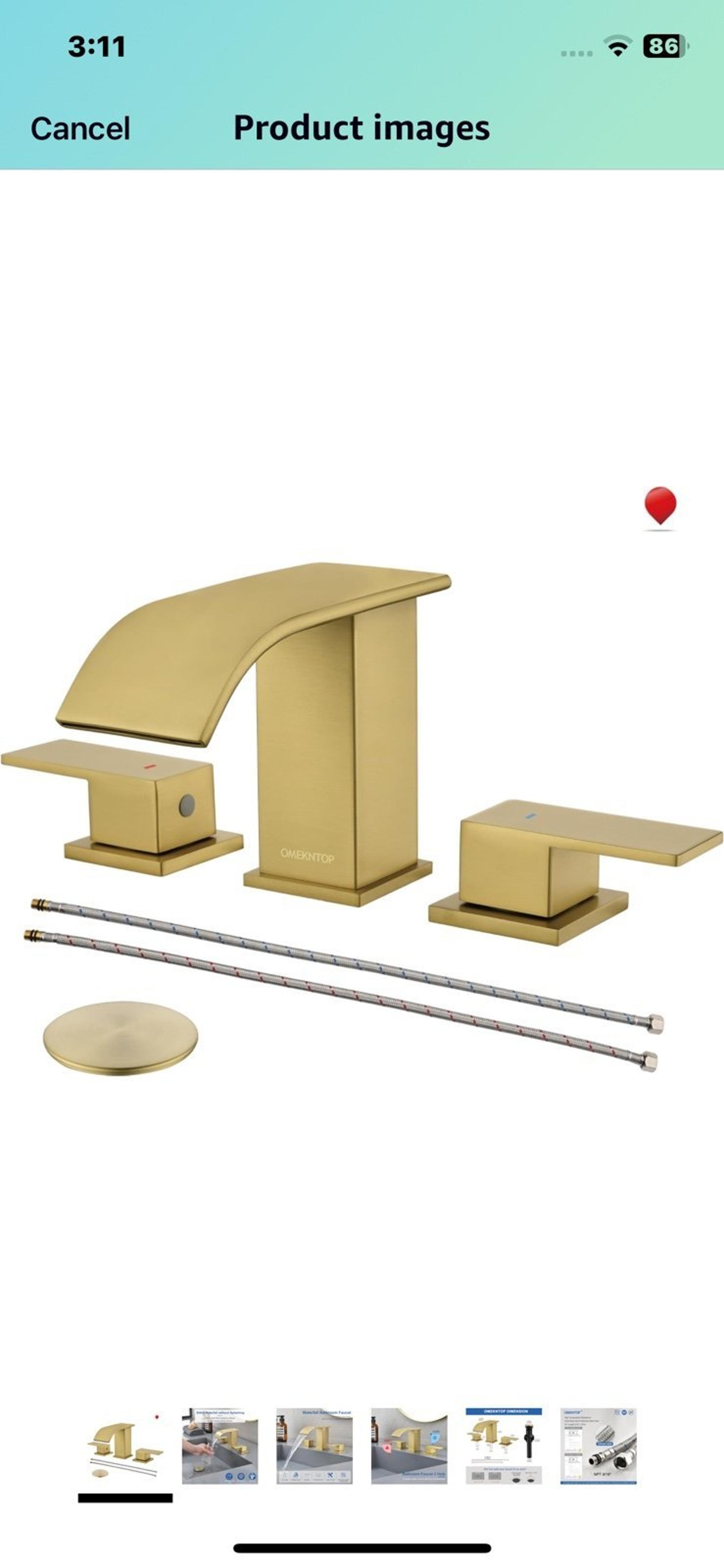 Brushed Gold 3 Hole Bathroom Faucet MSRP: $80.99